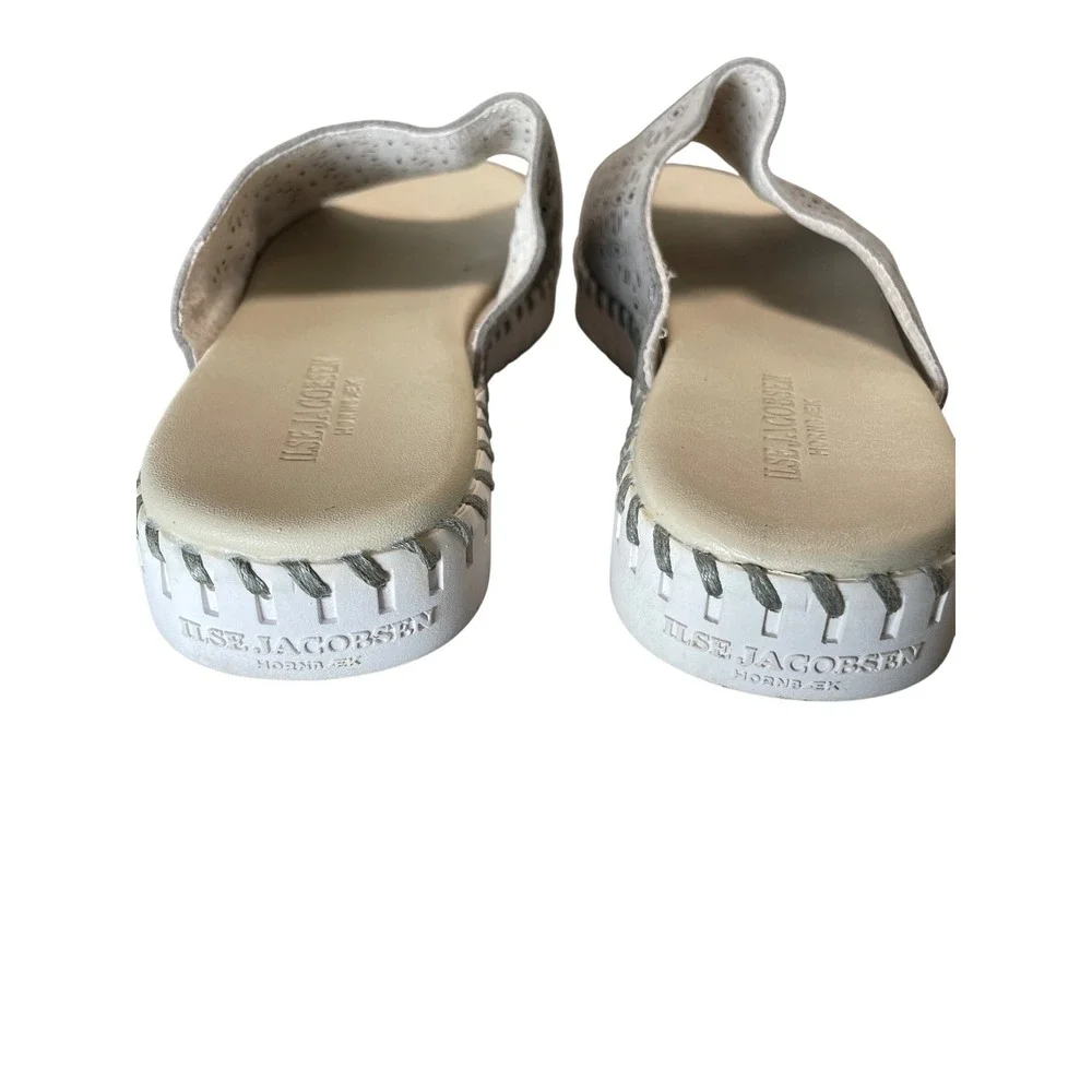 Ilse Jacobsen Tulip 3374 Grey Laser Cut Platform Slide Sandals Womens 37